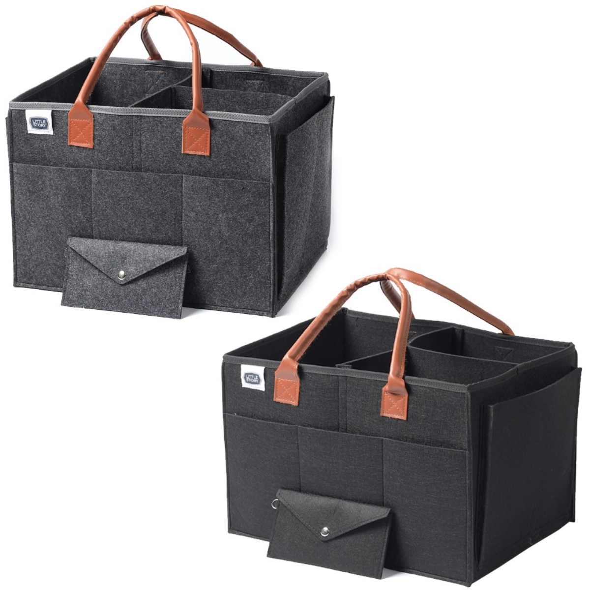 ليتل ستوري منظم حفاضات رمادي غامق كبير مع حقيبة سفر للرضع