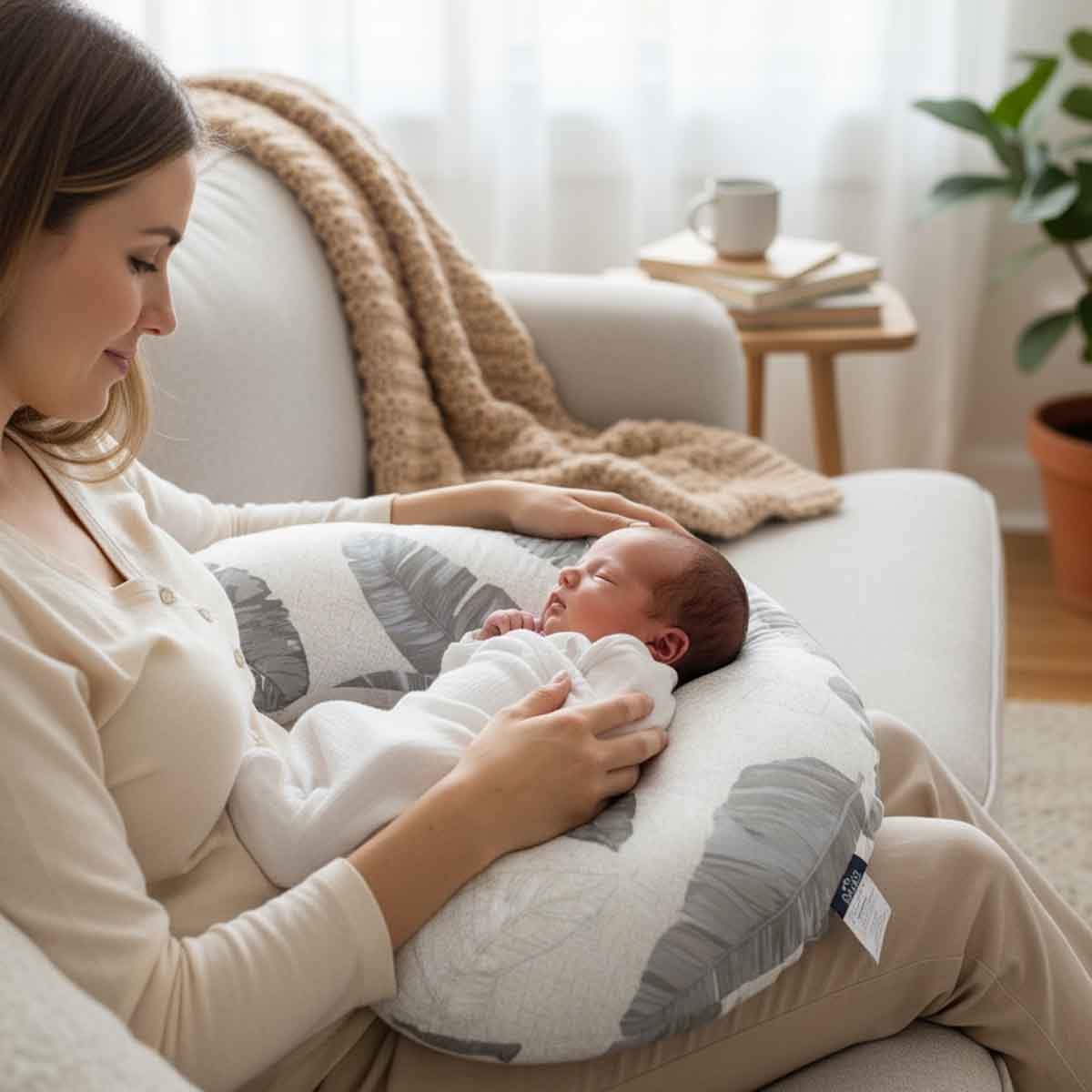 ليتل ستوري وسادة رضاعة وإطعام للأطفال بنقشة الأوراق، 0–2 سنة