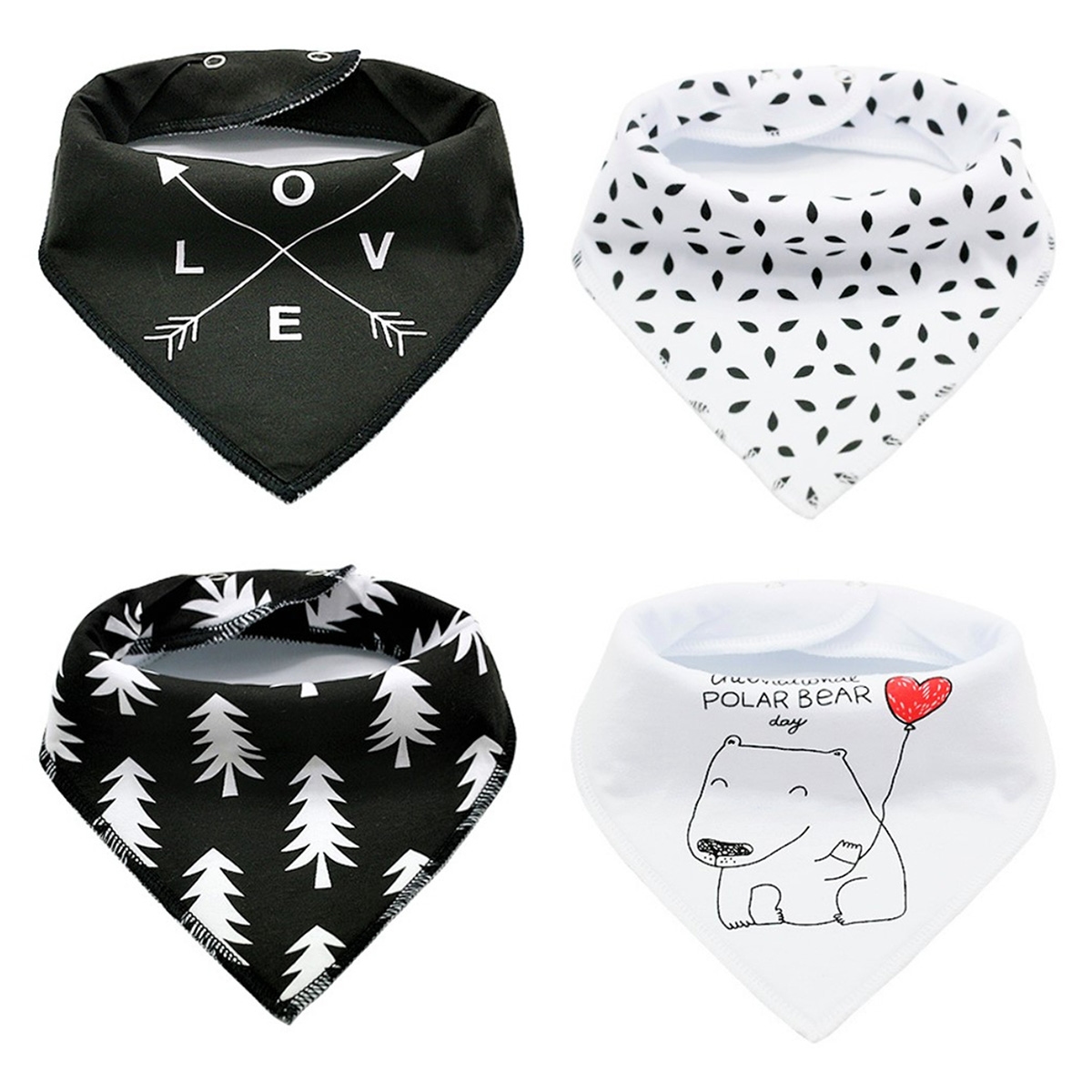 ليتل ستوري مريلات مثلثية بطبعة حب للرضع، 0-2 سنة، مجموعة من 4