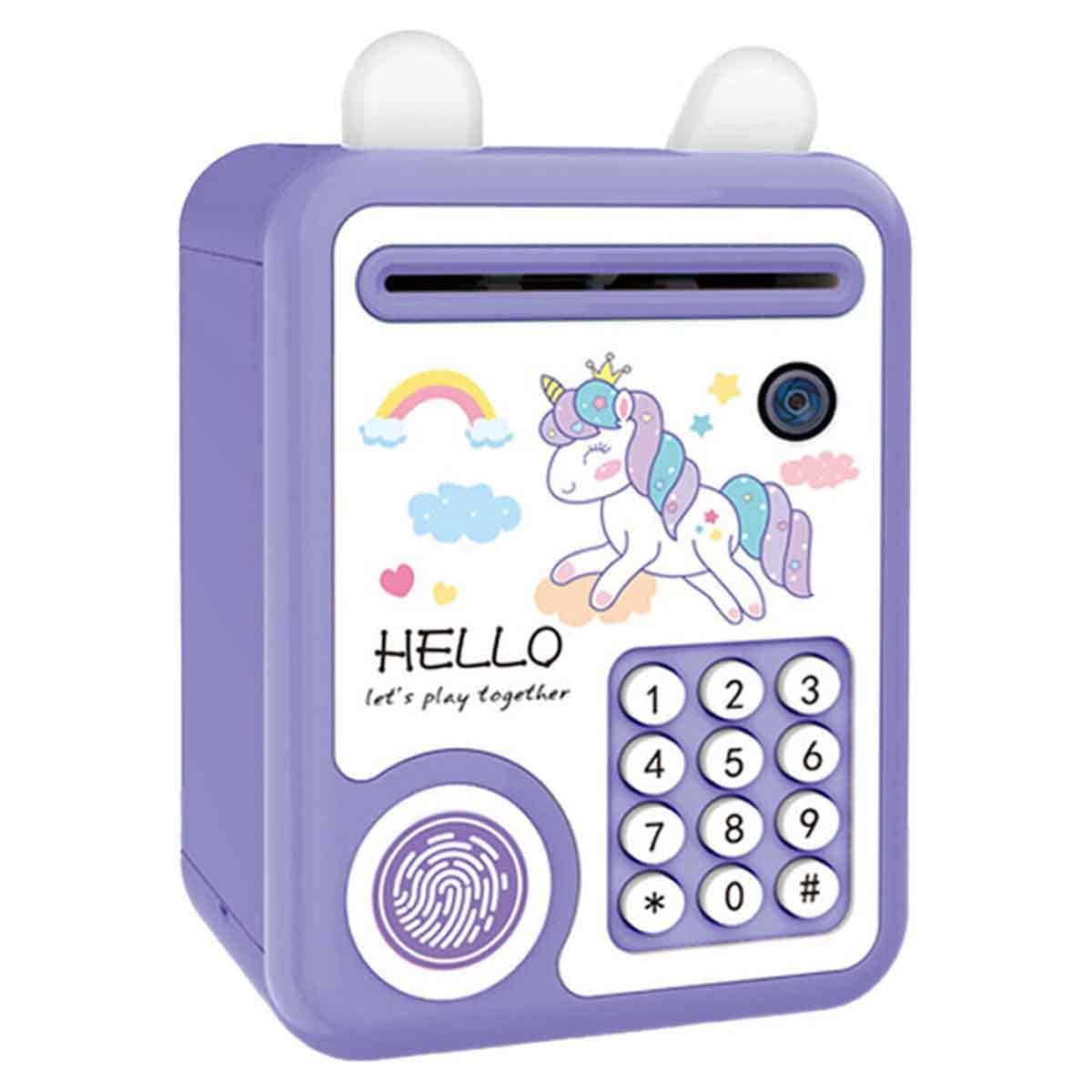 Little Story Unicorn Purple Lovely Piggy Bank with Fingerprint Lock & Music