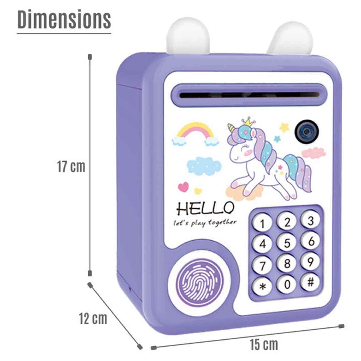 Little Story Unicorn Purple Lovely Piggy Bank with Fingerprint Lock & Music