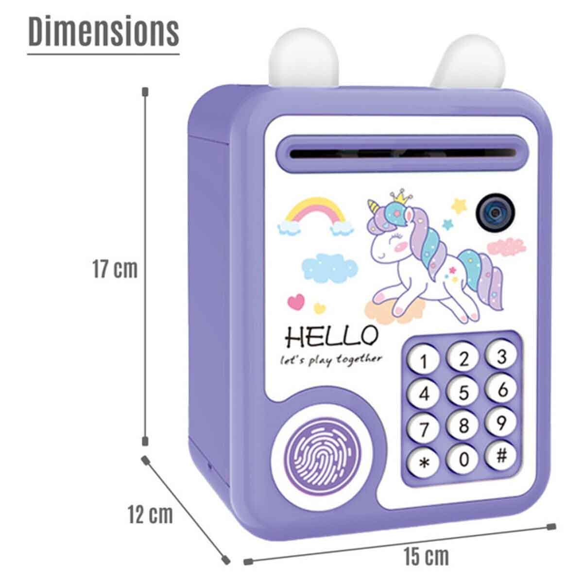 Little Story Unicorn Purple Lovely Piggy Bank with Fingerprint Lock & Music