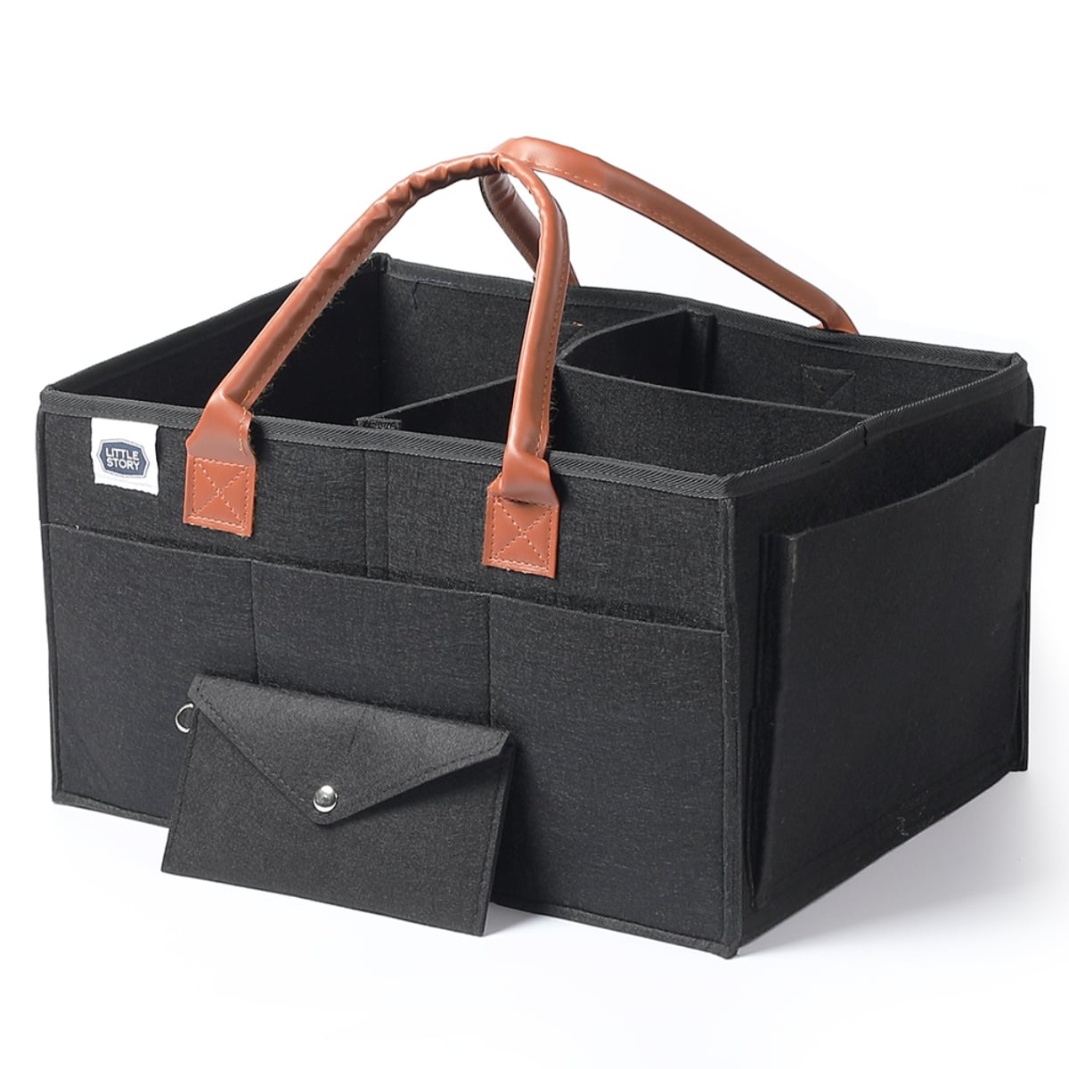 Little Story Medium Black Diaper Caddy with Travel Pouch Toddler