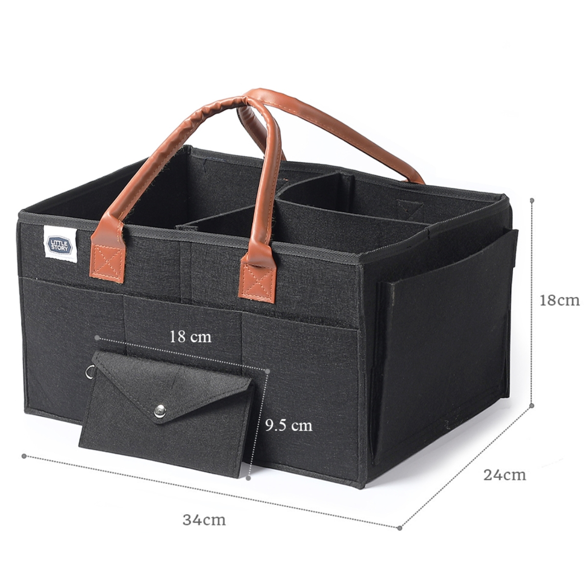 ليتل ستوري منظم حفاضات أسود متوسط الحجم مع حقيبة سفر للرضع