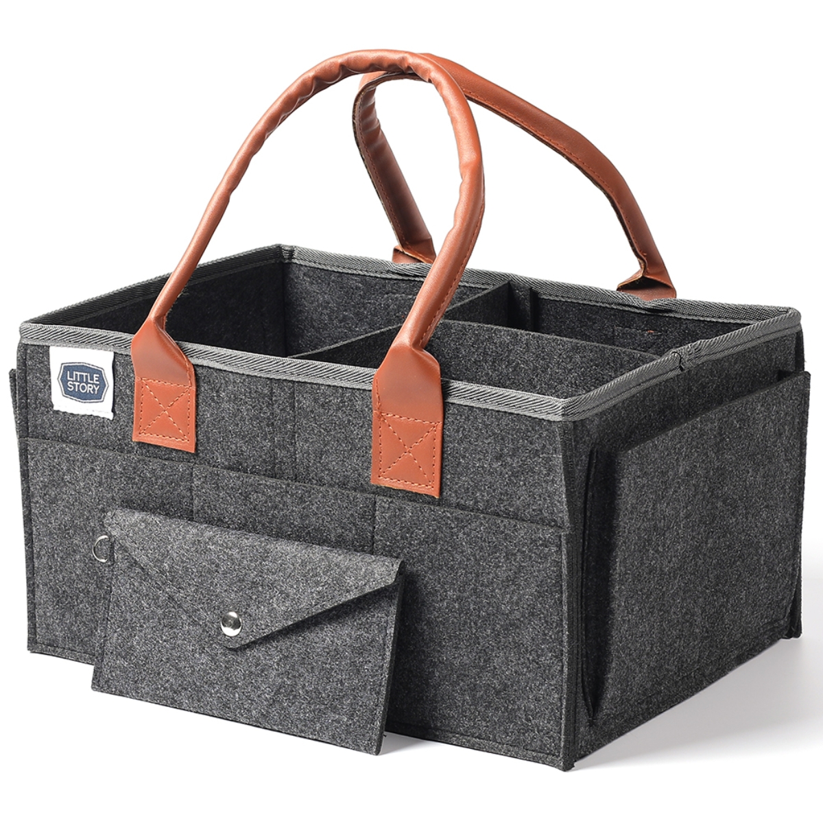 Little Story Medium Dark Grey Diaper Caddy with Travel Pouch Toddler
