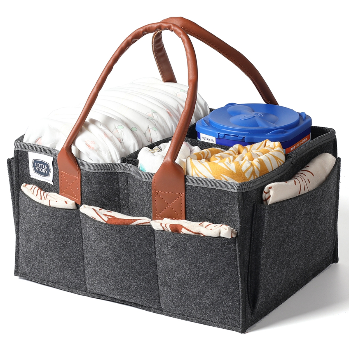 Little Story Medium Dark Grey Diaper Caddy with Travel Pouch Toddler