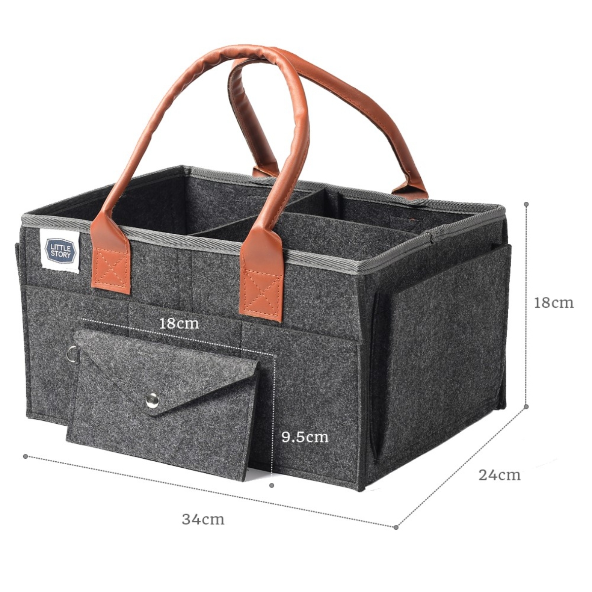 Little Story Medium Dark Grey Diaper Caddy with Travel Pouch Toddler