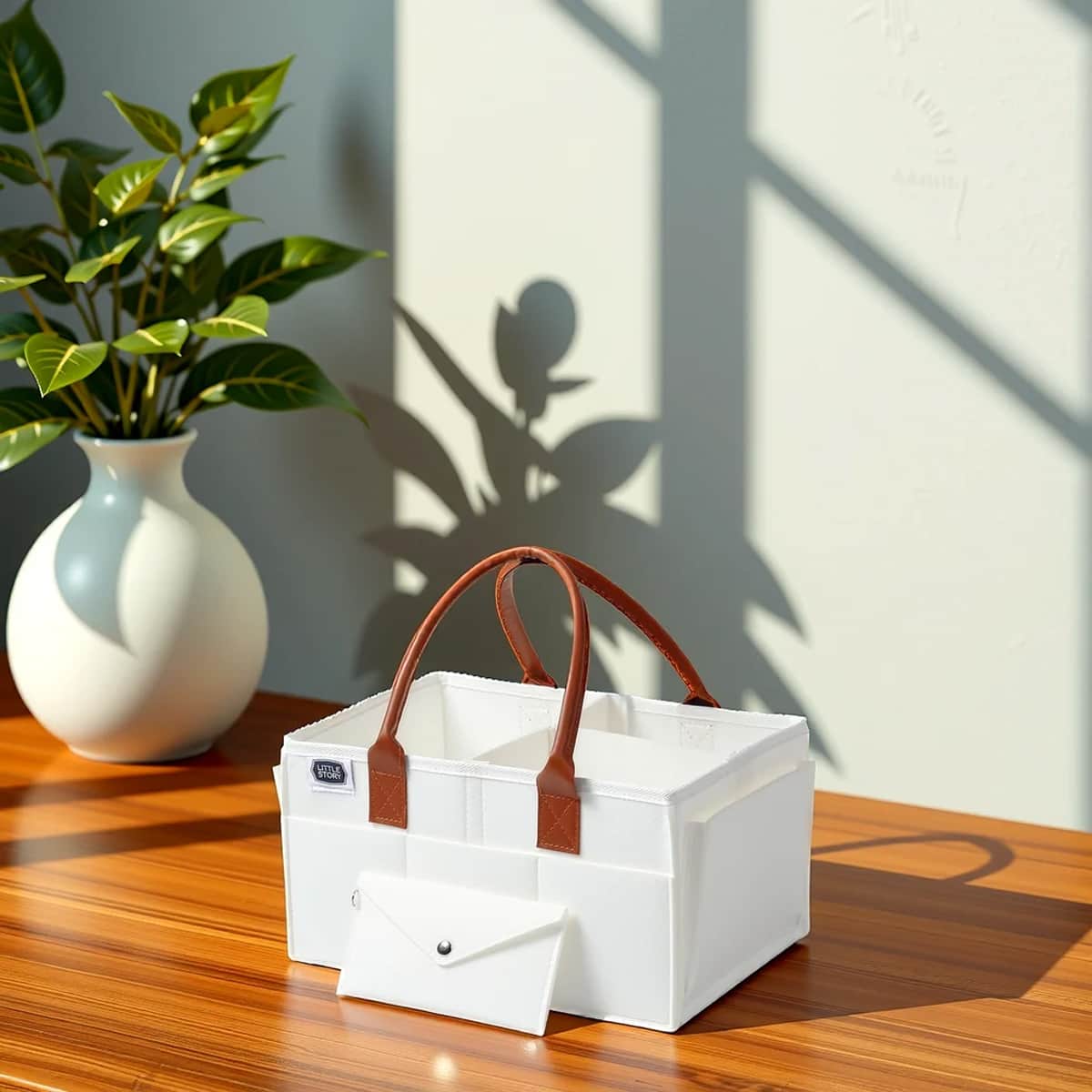 Little Story Medium White Diaper Caddy with Travel Pouch Toddler