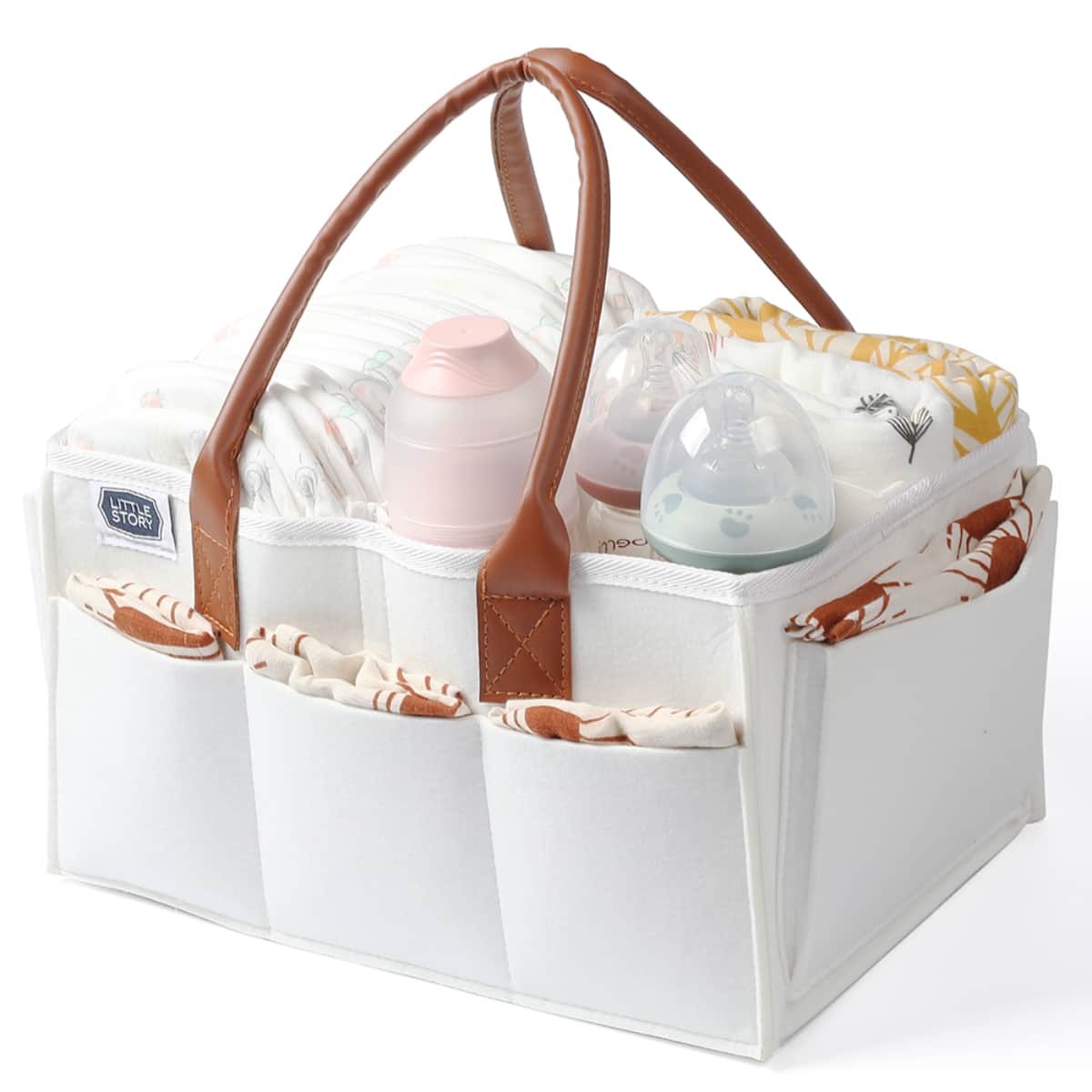 Little Story Medium White Diaper Caddy with Travel Pouch Toddler