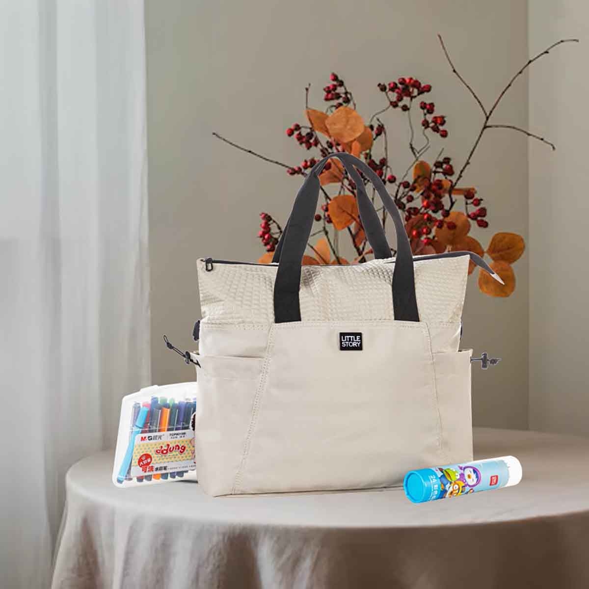 Little Story Beige Mommy Diaper Bag with Changing Mat