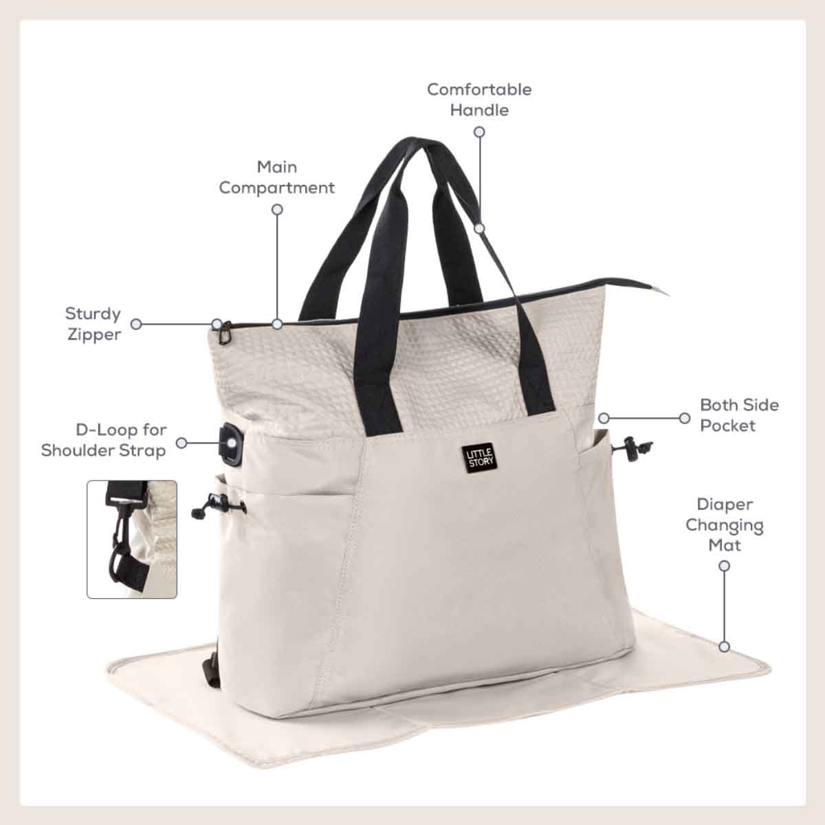 Little Story Beige Mommy Diaper Bag with Changing Mat