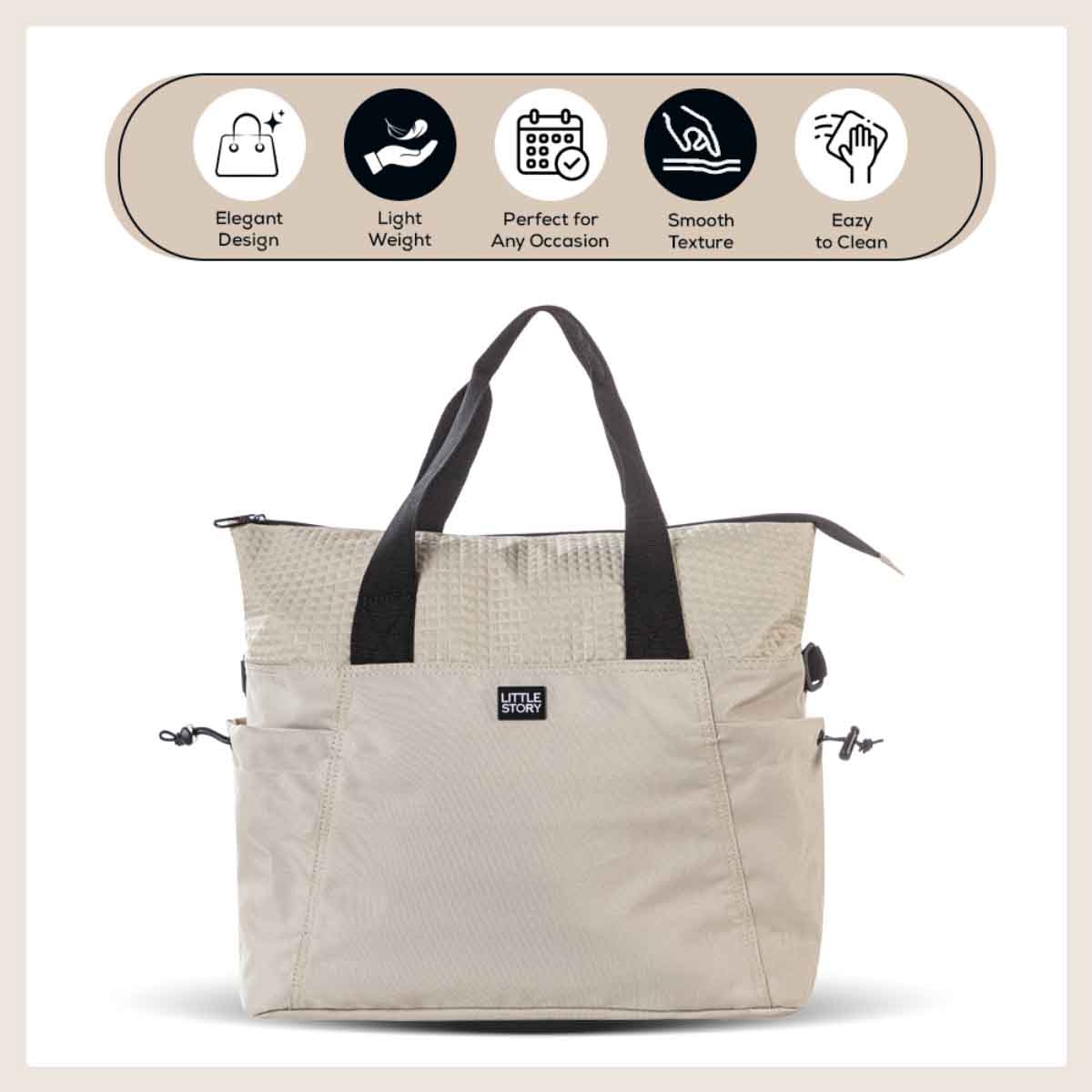 Little Story Beige Mommy Diaper Bag with Changing Mat
