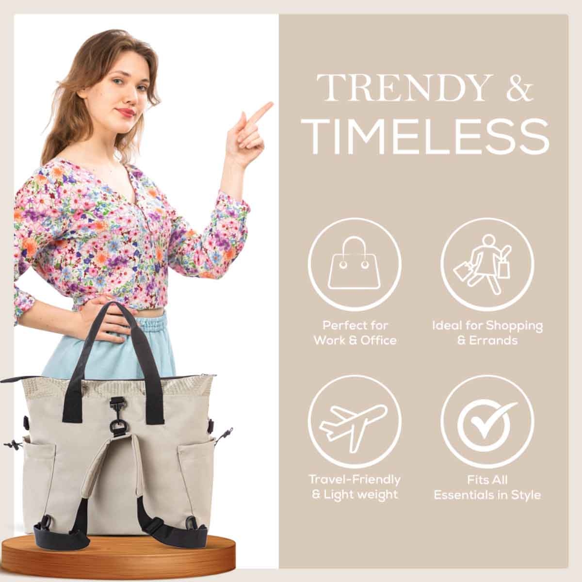 Little Story Beige Mommy Diaper Bag with Changing Mat