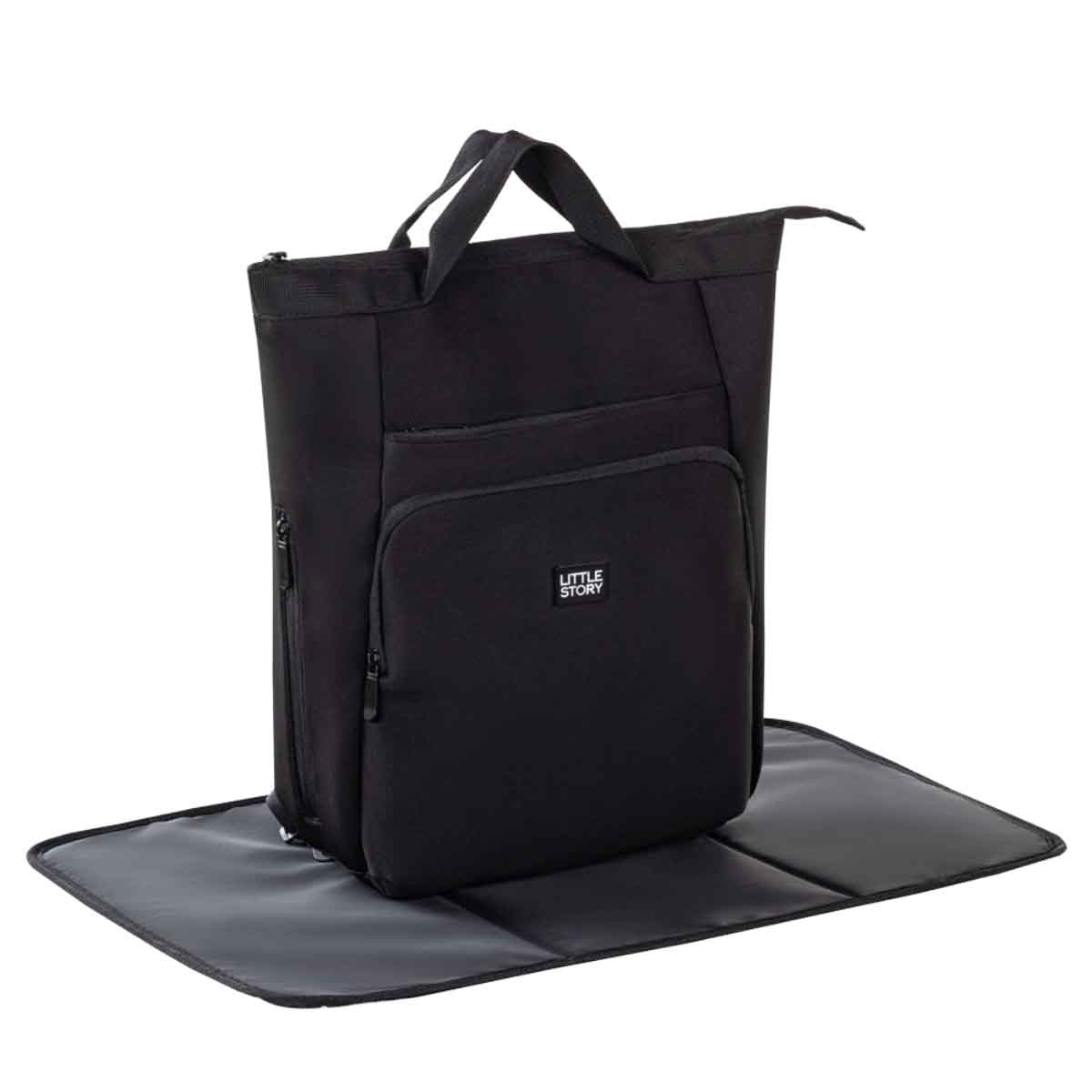 ليتل ستوري حقيبة حفاضات للأم باللون الأسود مع سجادة تغيير