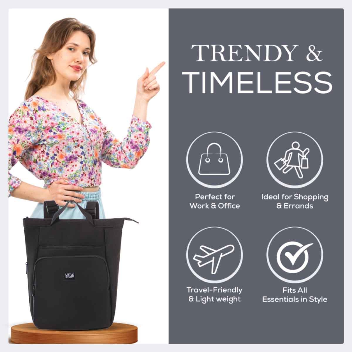 ليتل ستوري حقيبة حفاضات للأم باللون الأسود مع سجادة تغيير