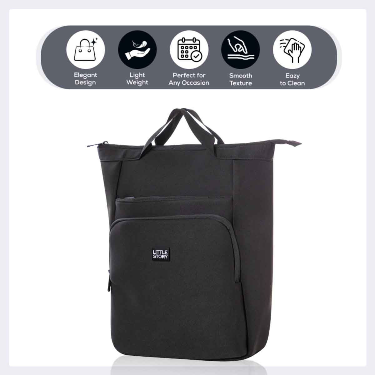 ليتل ستوري حقيبة حفاضات للأم باللون الأسود مع سجادة تغيير