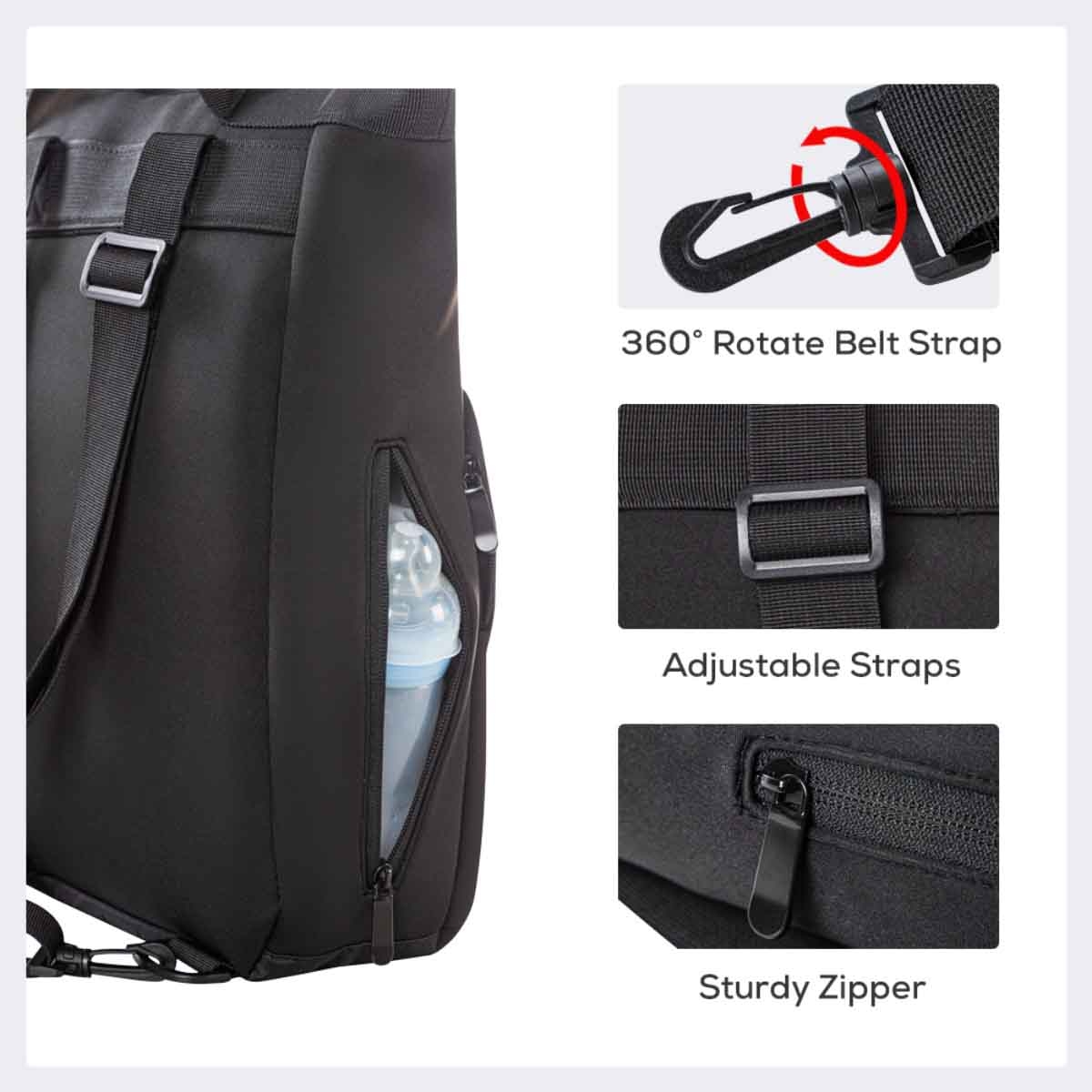 ليتل ستوري حقيبة حفاضات للأم باللون الأسود مع سجادة تغيير