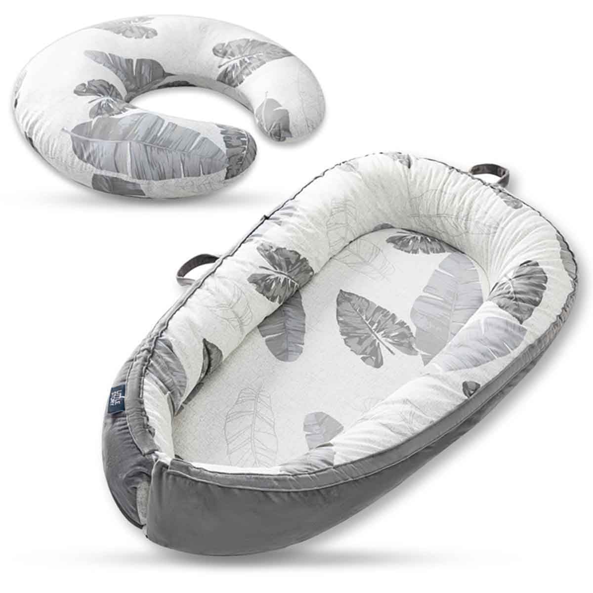 Little Story Leaves Newborn Lounger Bed with Feeding Pillow