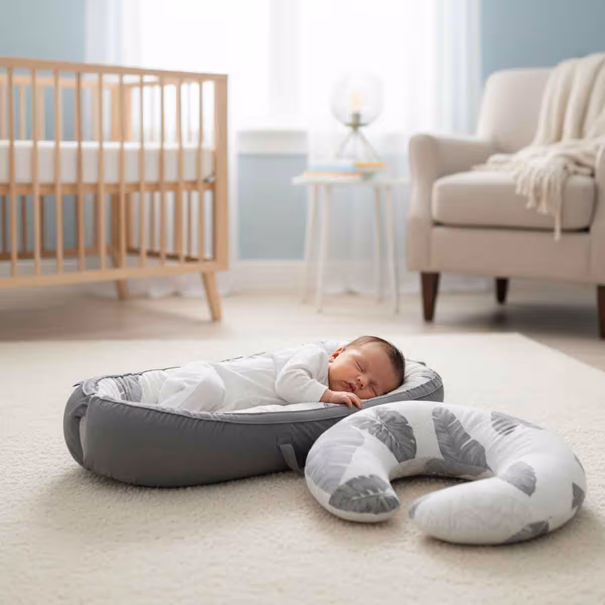Little Story Leaves Newborn Lounger Bed with Feeding Pillow