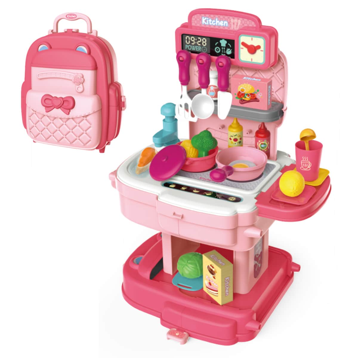 Little Story Pink 2-In-1 Mode Chef/Kitchen/Restaurant Role Play Toy Set School Bag Unisex, 3-4 Years