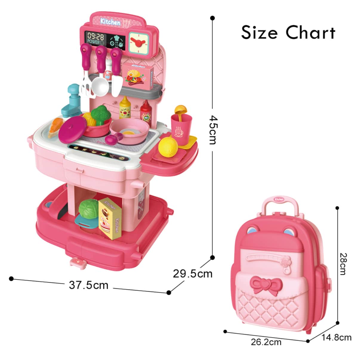 Little Story Pink 2-In-1 Mode Chef/Kitchen/Restaurant Role Play Toy Set School Bag Unisex, 3-4 Years