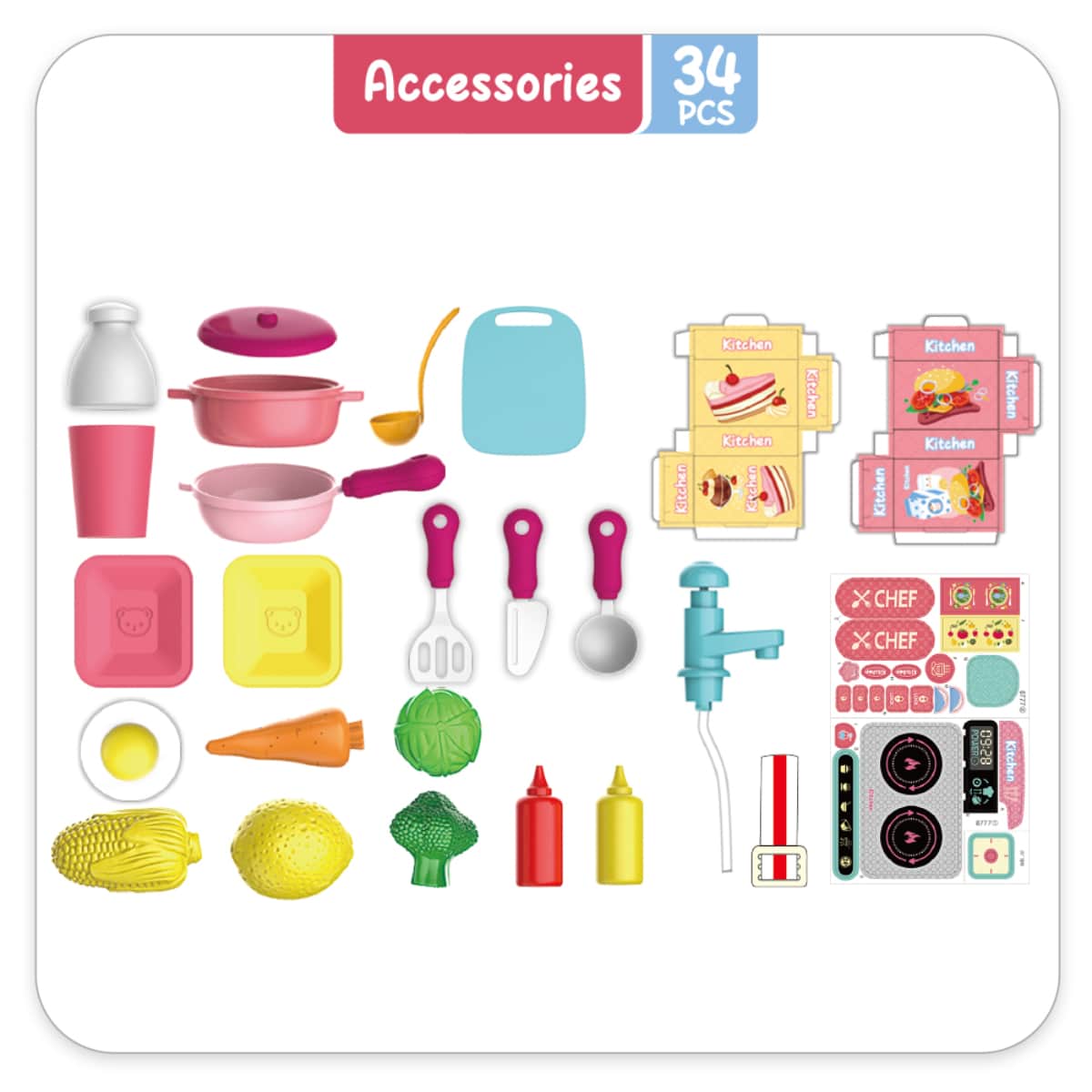 Little Story Pink 2-In-1 Mode Chef/Kitchen/Restaurant Role Play Toy Set School Bag Unisex, 3-4 Years
