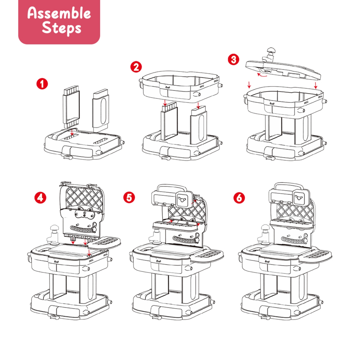 ليتل ستوري مجموعة لعب تقمص الأدوار طاهٍ/مطبخ/مطعم 2 في 1 وردية على شكل حقيبة مدرسية للجنسين، 3-4 سنوات