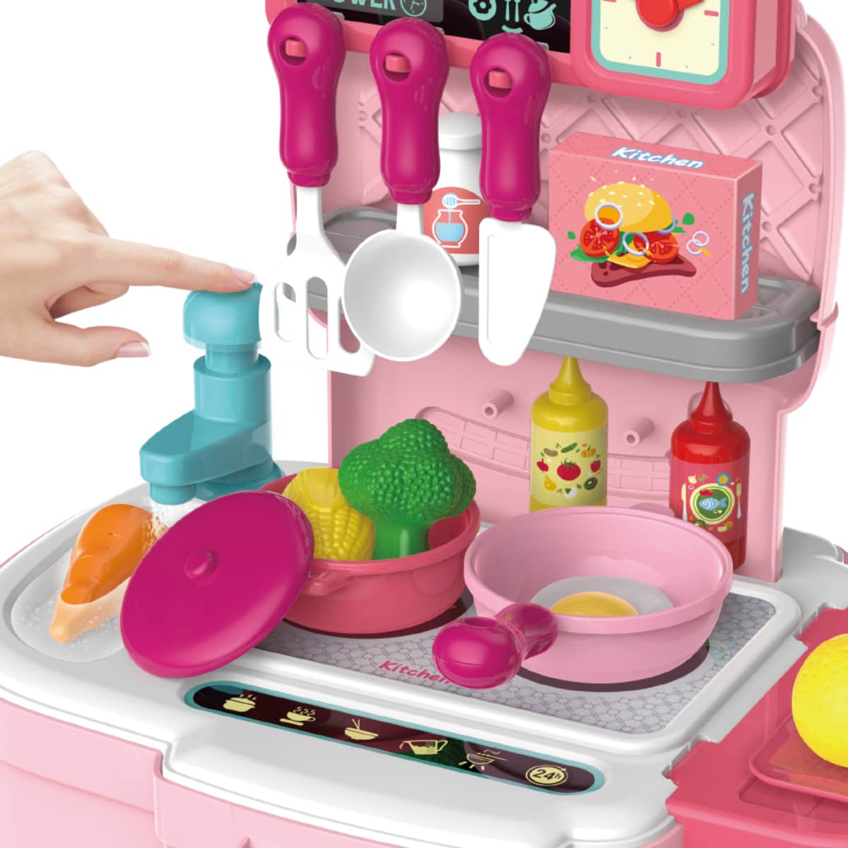 Little Story Pink 2-In-1 Mode Chef/Kitchen/Restaurant Role Play Toy Set School Bag Unisex, 3-4 Years