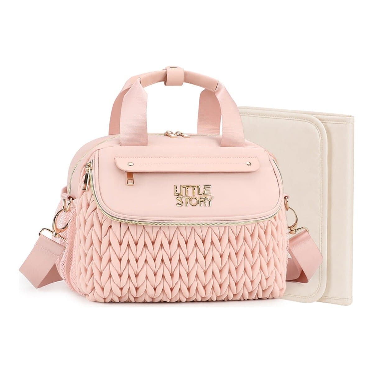 Little Story Pink Compact Diaper Bag with Changing Pad & Shoulder Strap