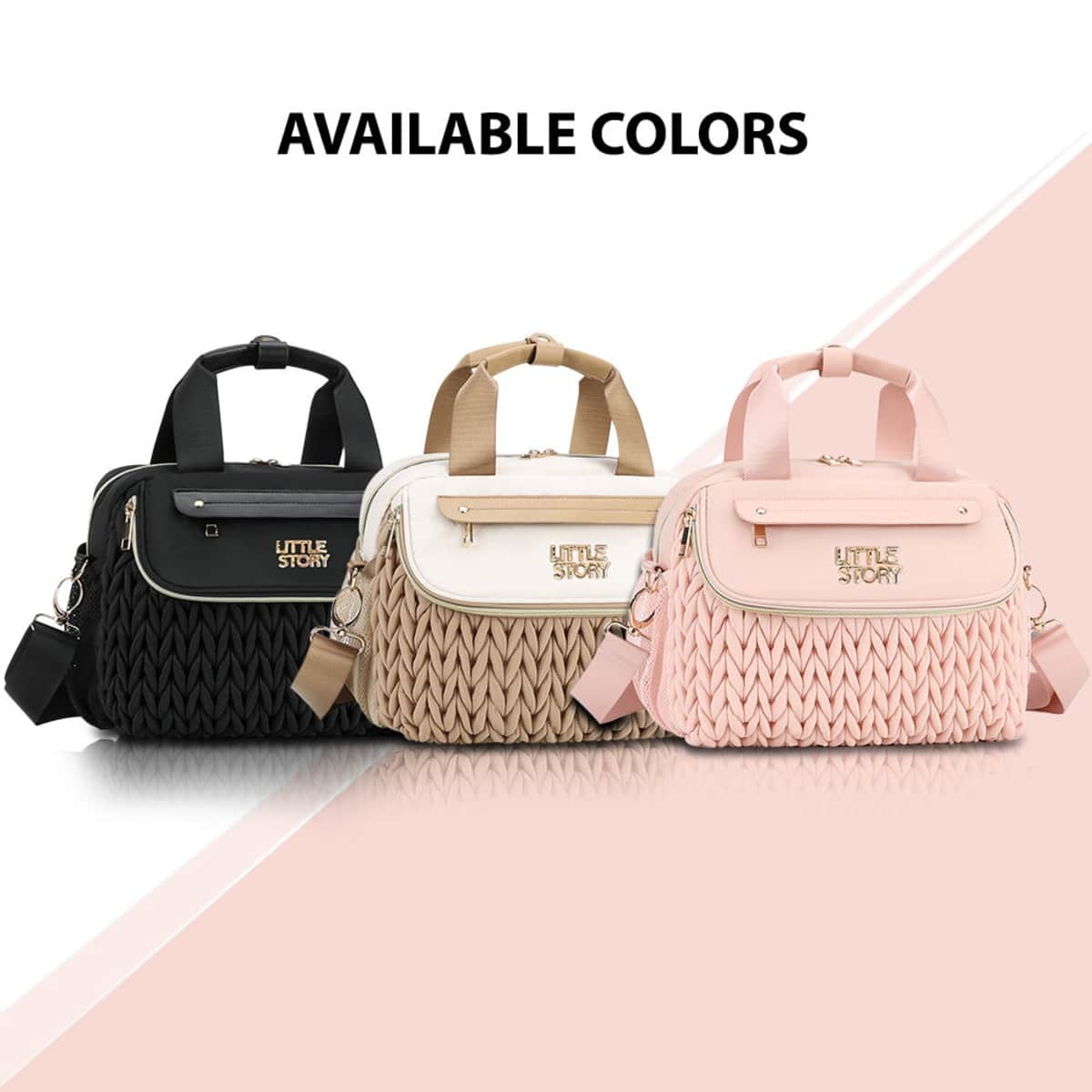 Little Story Pink Compact Diaper Bag with Changing Pad & Shoulder Strap