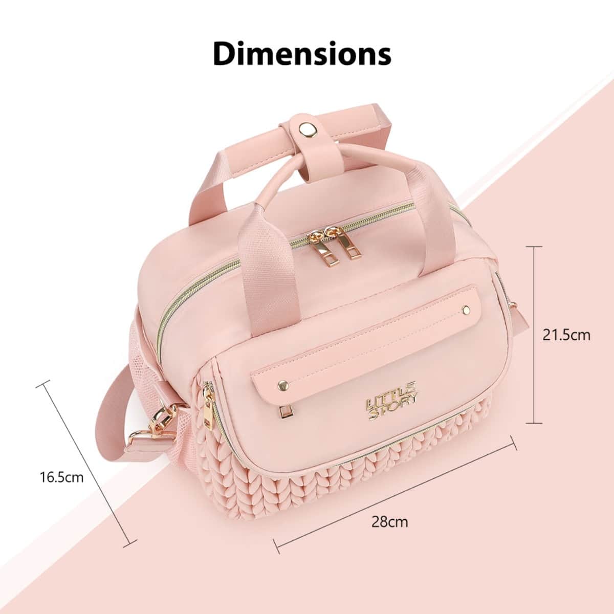 Little Story Pink Compact Diaper Bag with Changing Pad & Shoulder Strap