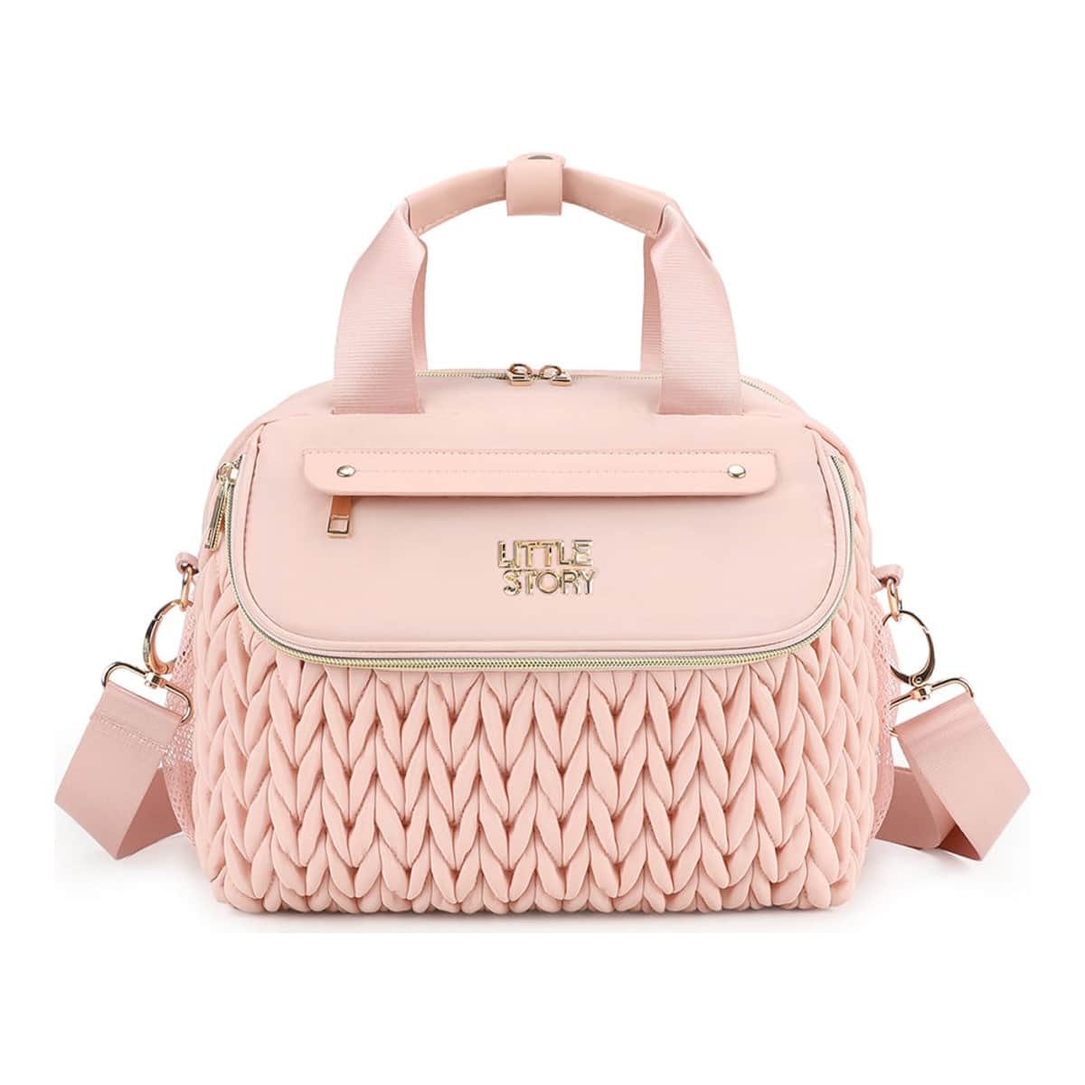 Little Story Pink Compact Diaper Bag with Changing Pad & Shoulder Strap