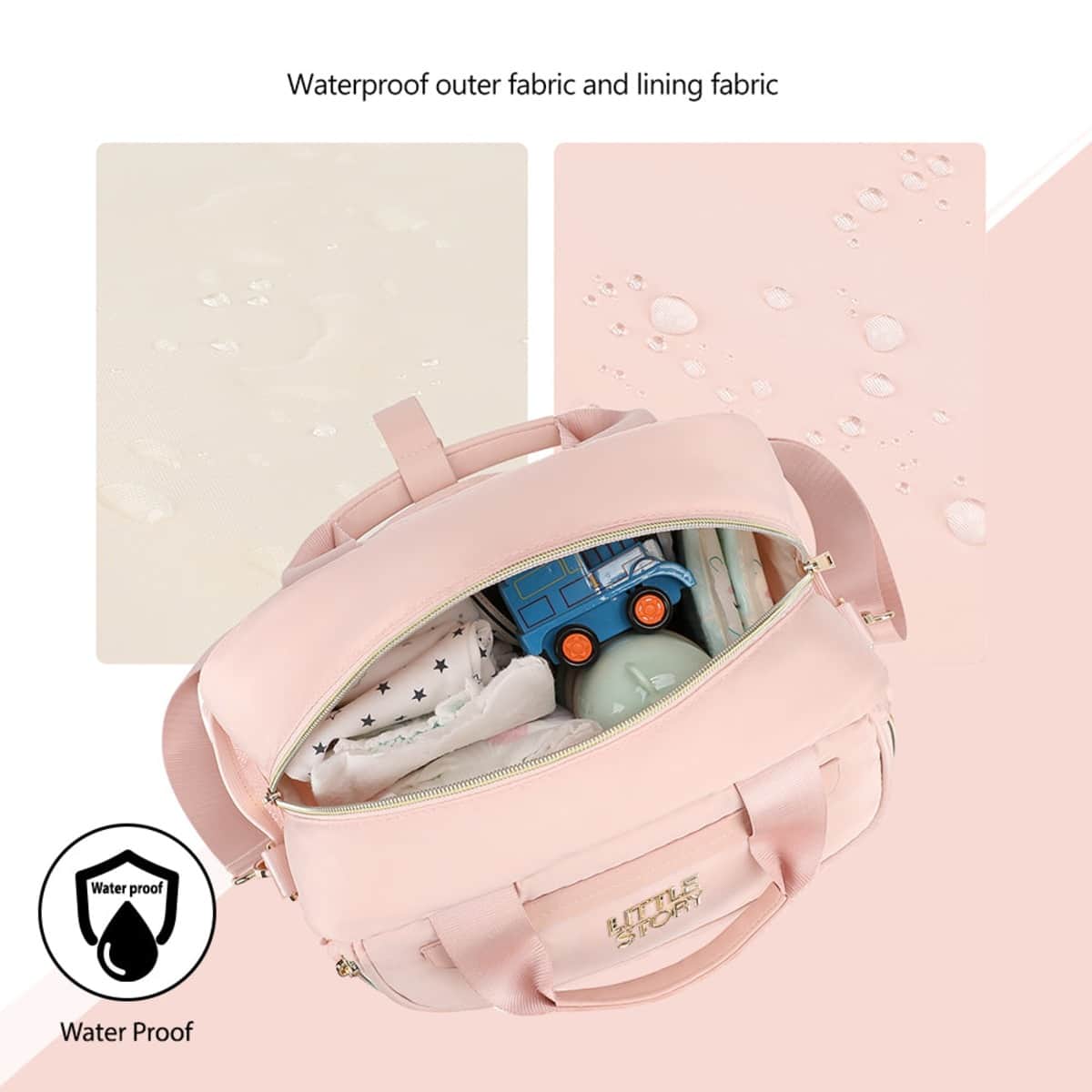 Little Story Pink Compact Diaper Bag with Changing Pad & Shoulder Strap