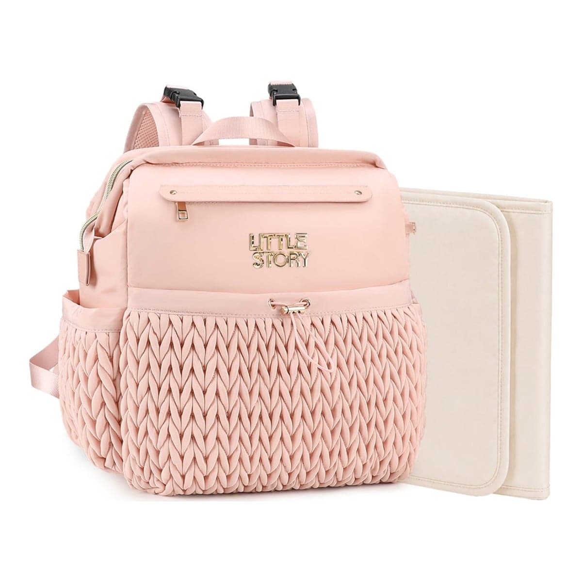 Little Story Pink Diaper Backpack with Changing Pad & Laptop Sleeve