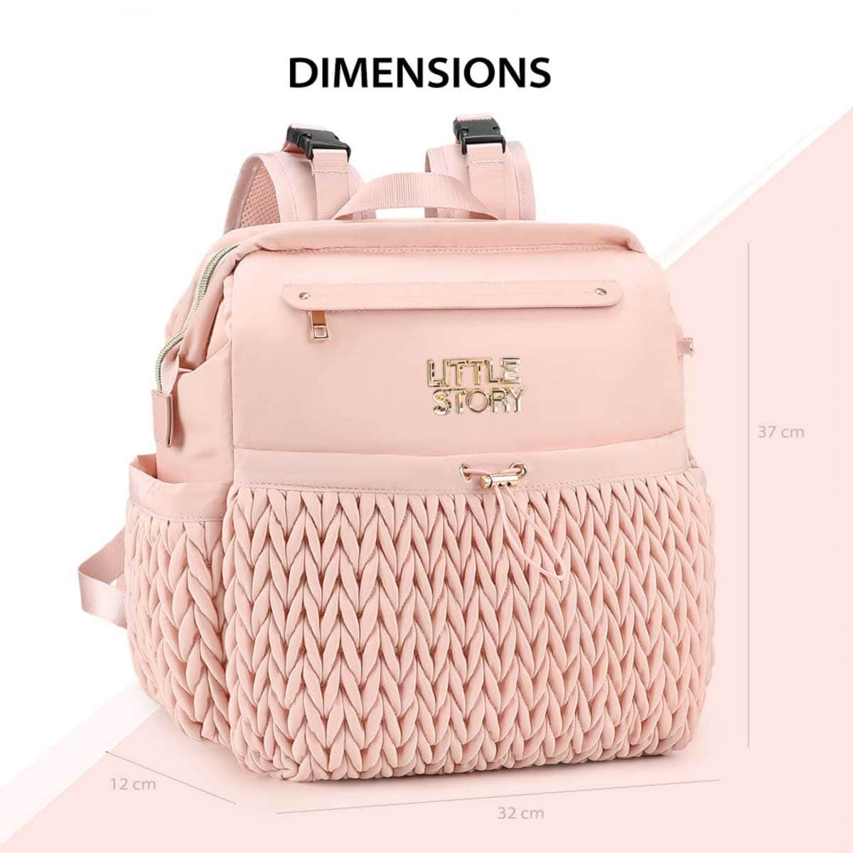 Little Story Pink Diaper Backpack with Changing Pad & Laptop Sleeve