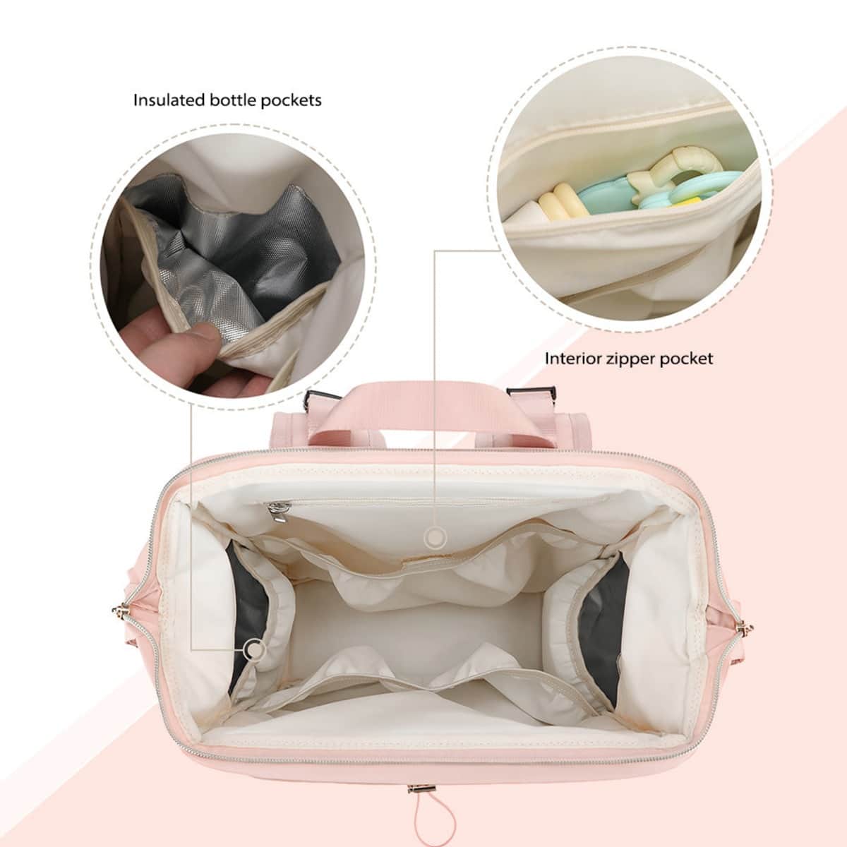 Little Story Pink Diaper Backpack with Changing Pad & Laptop Sleeve