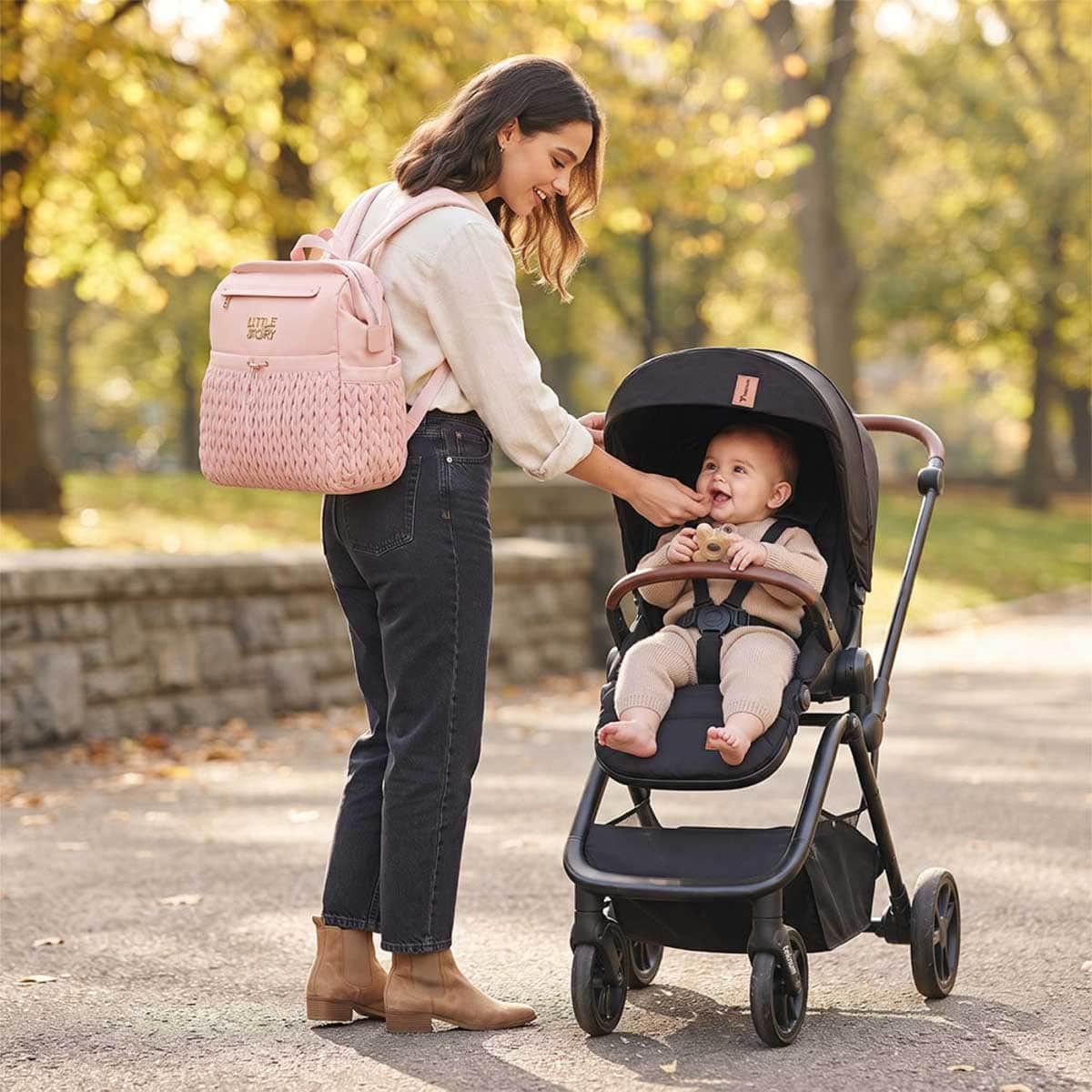Little Story Pink Diaper Backpack with Changing Pad & Laptop Sleeve