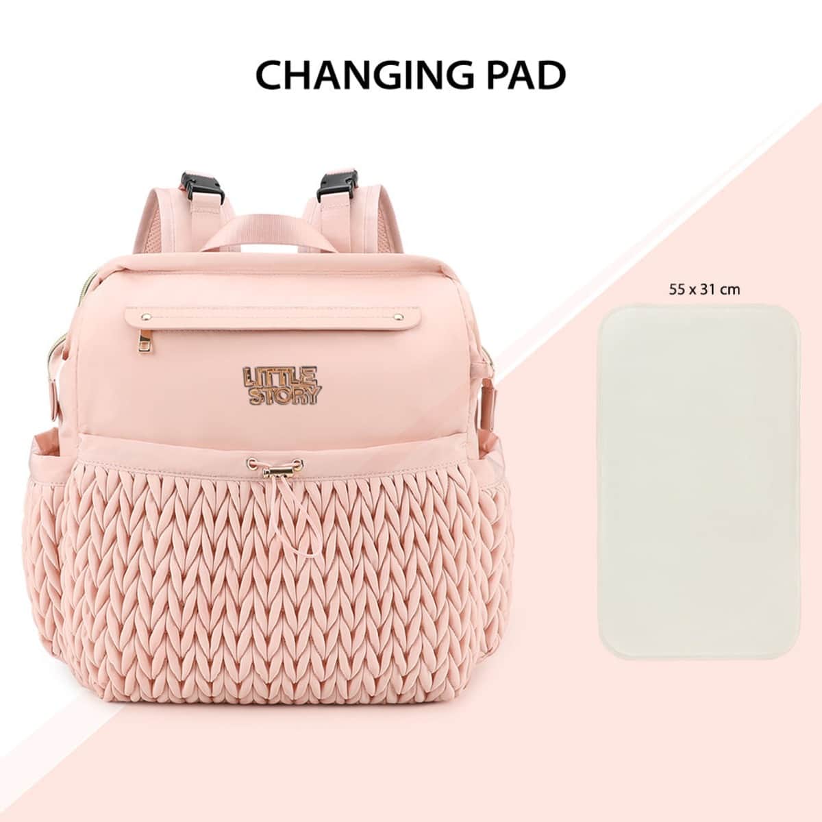 Little Story Pink Diaper Backpack with Changing Pad & Laptop Sleeve