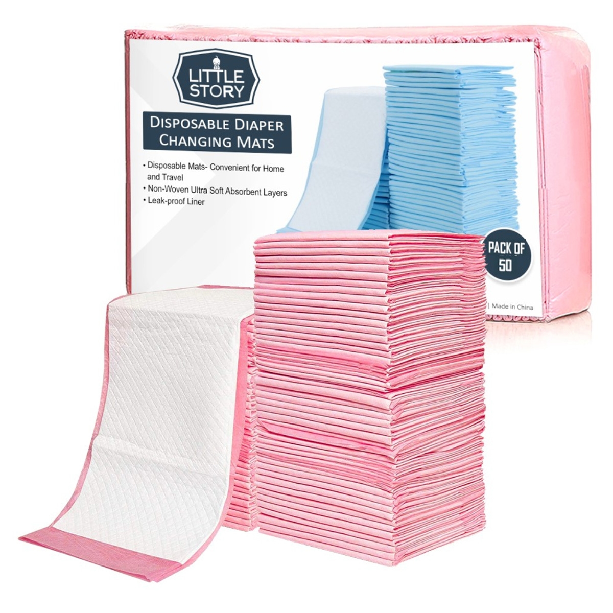 Little Story Pink Disposable Changing Mats Toddler, 0-2 Years, Pack of 50