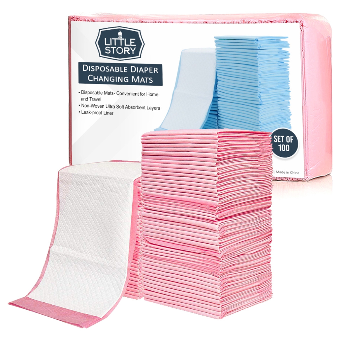 Little Story Pink Disposable Diaper Changing Mats Toddler, Pack of 100