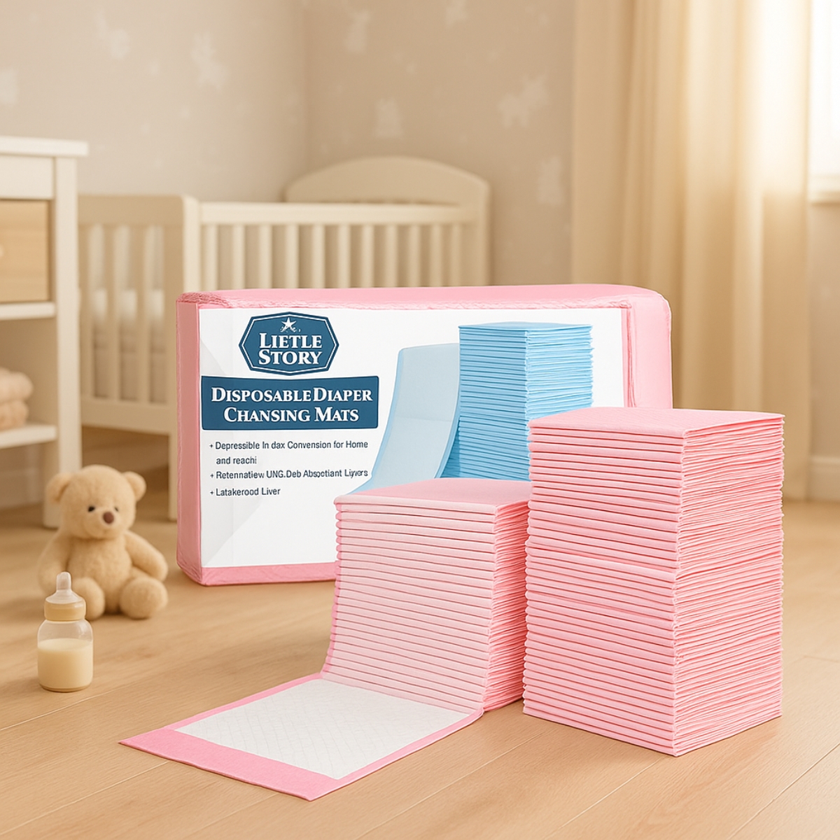 Little Story Pink Disposable Diaper Changing Mats Toddler, Pack of 100
