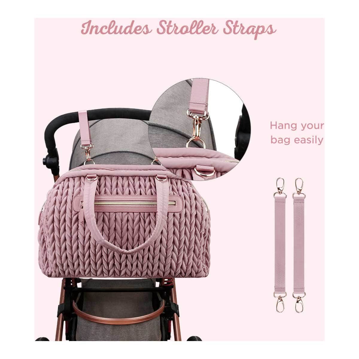 Little Story Pink Elva Diaper Bag with Stroller Straps