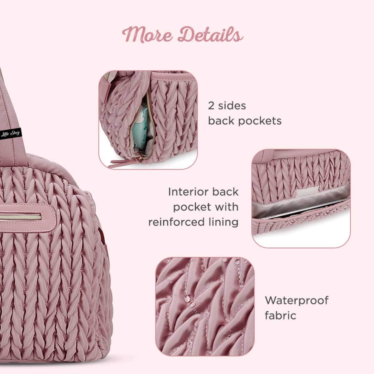 Little Story Pink Elva Diaper Bag with Stroller Straps