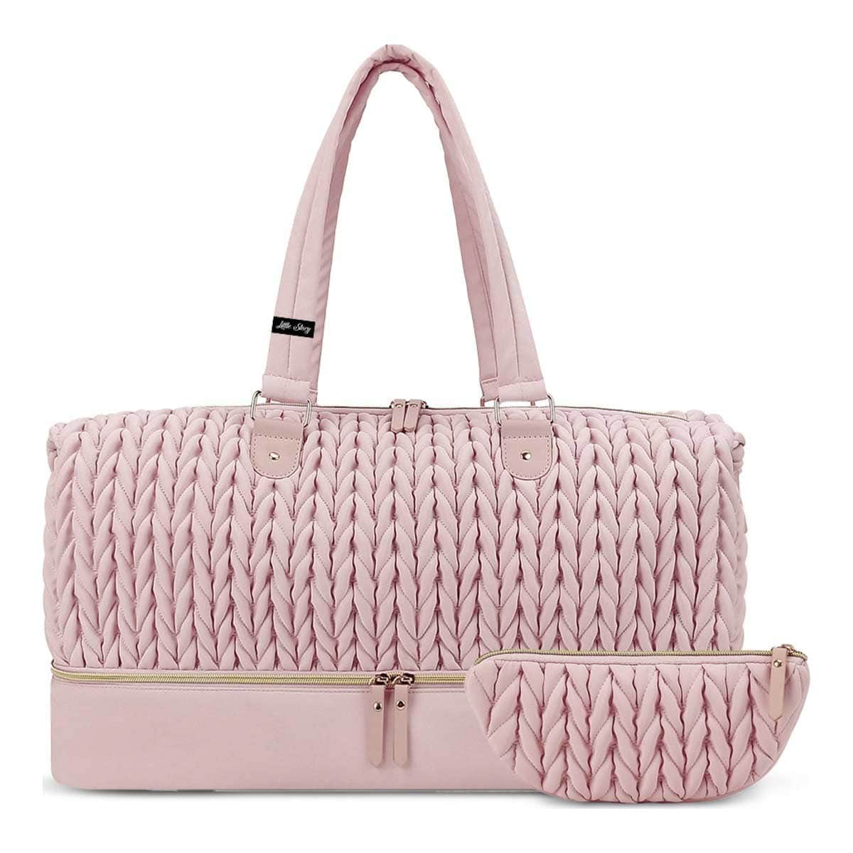 Little Story Pink Luxe Knit Diaper Bag with Clutch