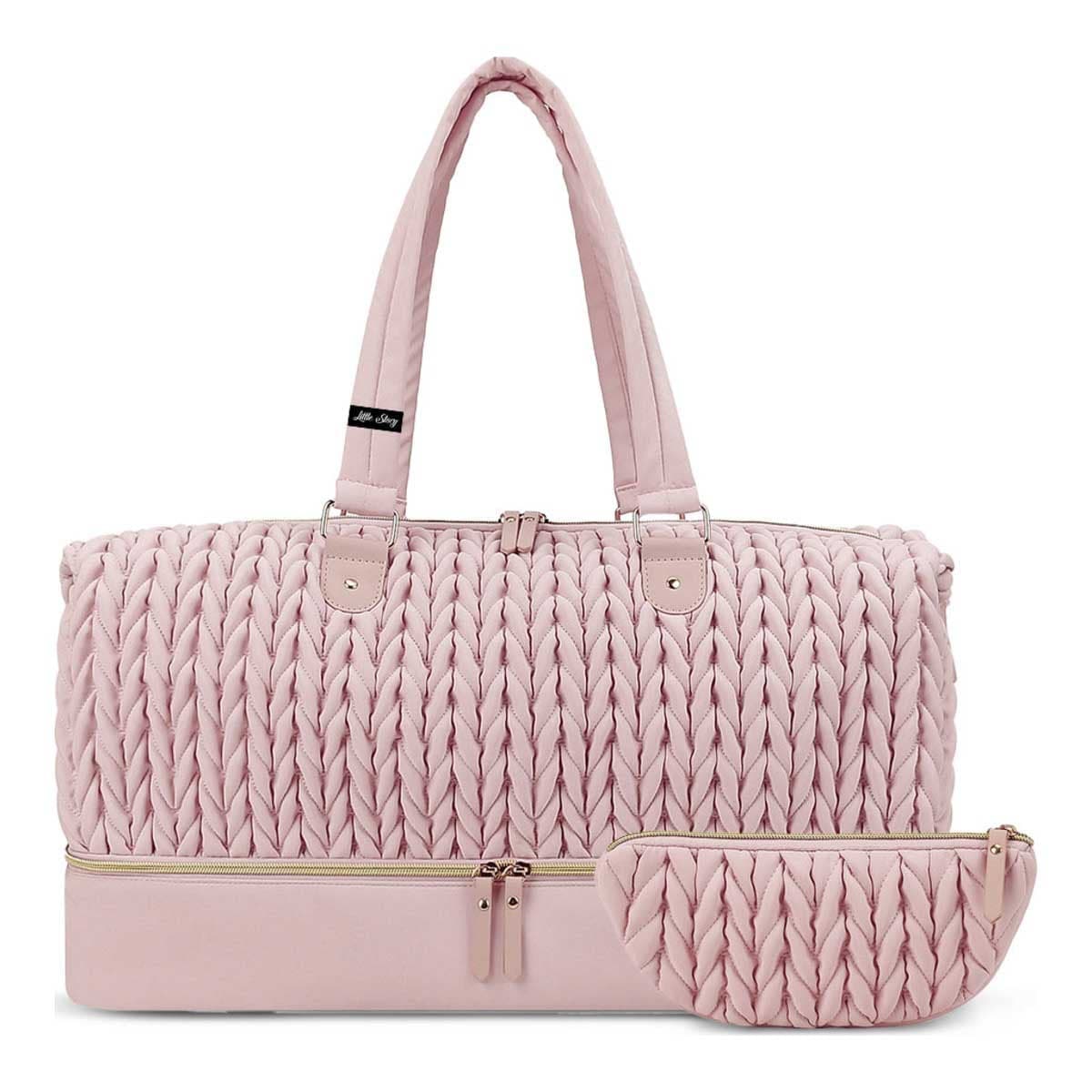 Little Story Pink Luxe Knit Diaper Bag with Clutch