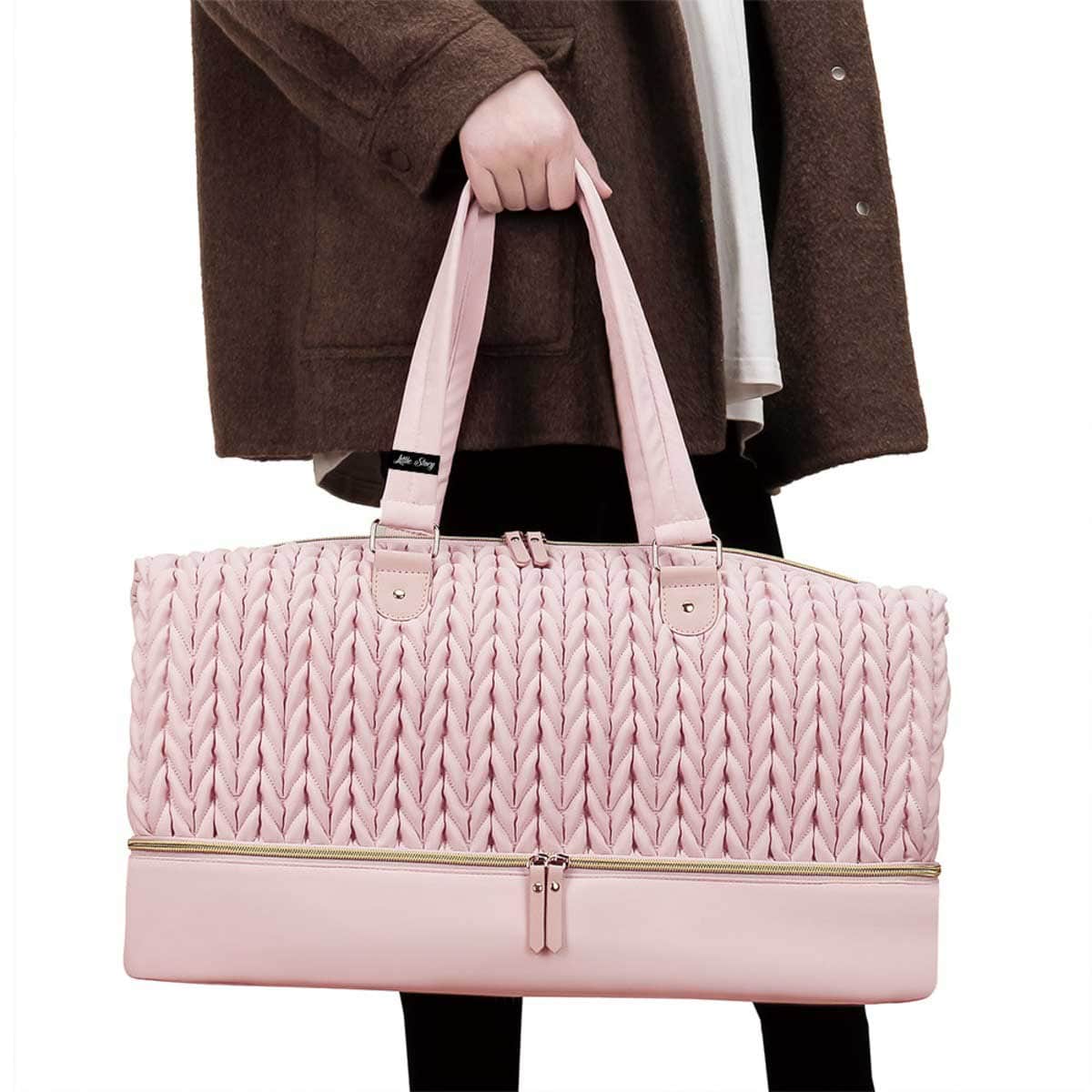 Little Story Pink Luxe Knit Diaper Bag with Clutch