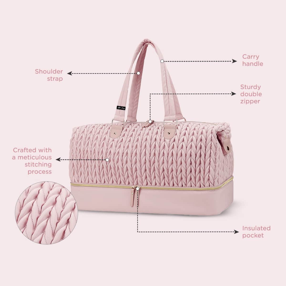 Little Story Pink Luxe Knit Diaper Bag with Clutch