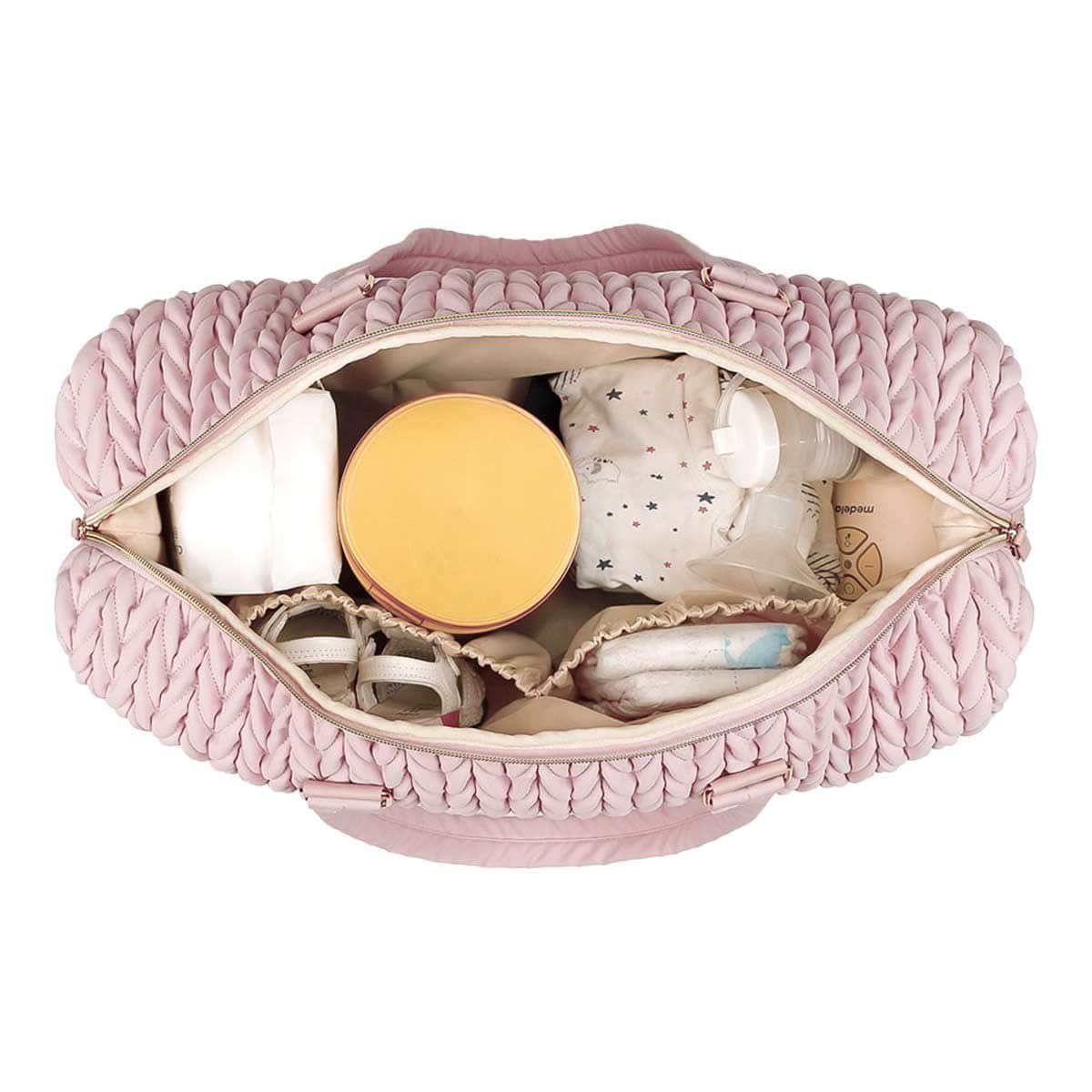Little Story Pink Luxe Knit Diaper Bag with Clutch