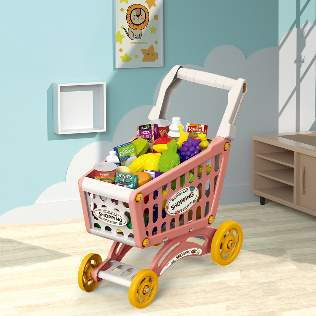 Little Story Pink Market Shopping Cart Role Play Toy Set Unisex, 3-4 Years