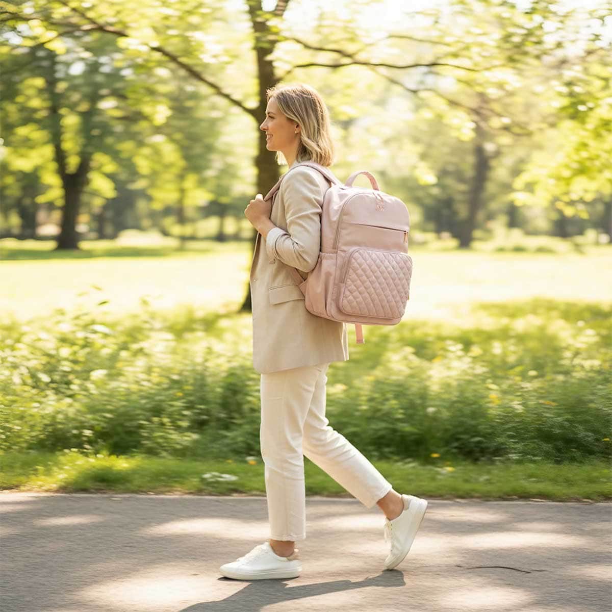 Little Story Pink Quilted Diaper Backpack with Changing Mat